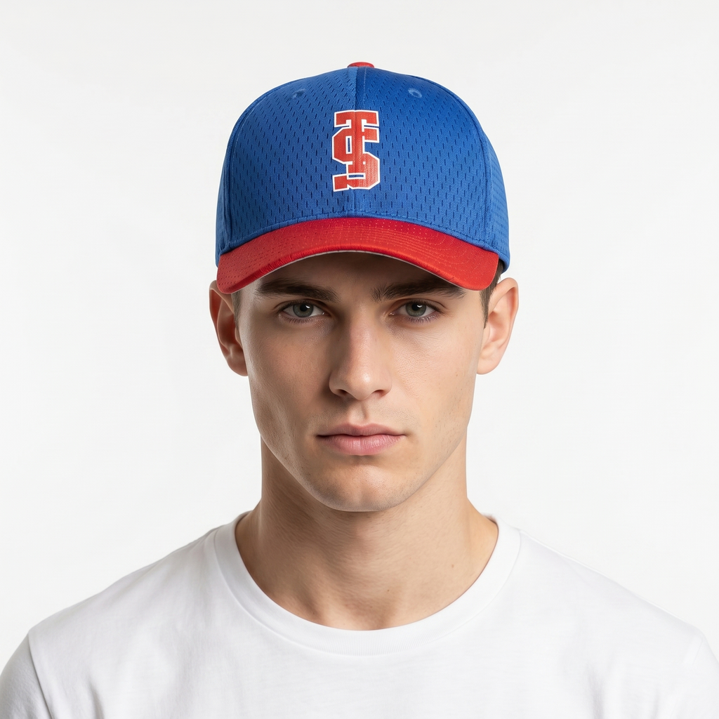 Richardson Pro Model 414 Athletic Thrifted Cap - Blue Red Performance Mesh Hat