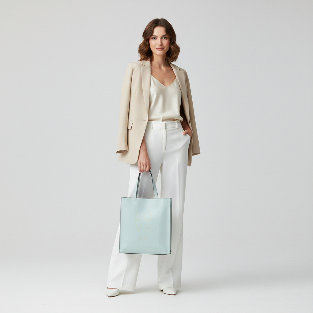 Retro "LOVE IT" Graphic Leather Thrifted Tote Bag - Mint Green