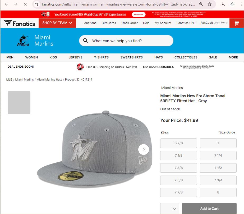 Vintage Miami Marlins MLB Fitted Cap | Grey New Era 59FIFTY | Size 7 3/8