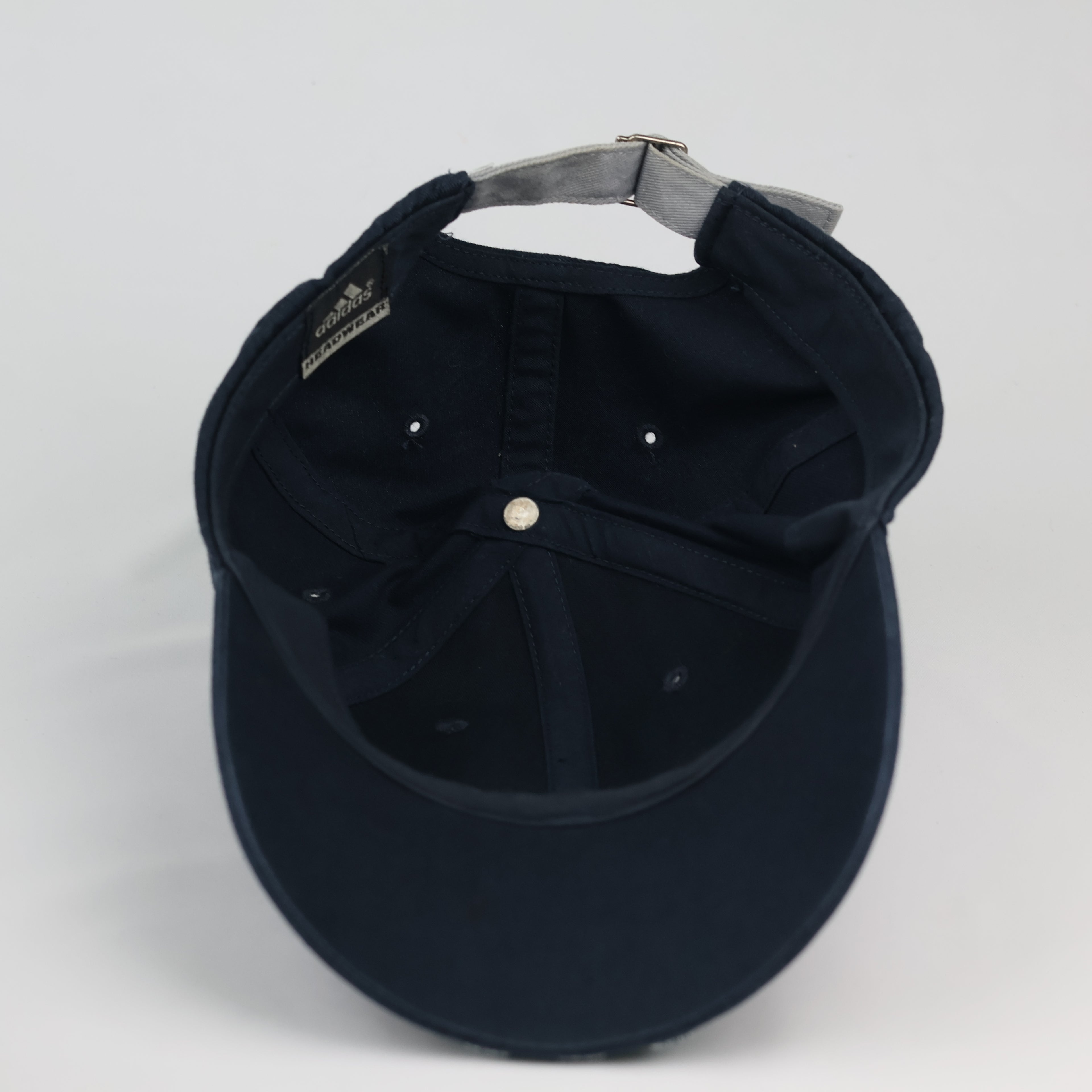 Thrifted Adidas Spellout Embroidered Cap - Navy with Adjustable Grey Strap