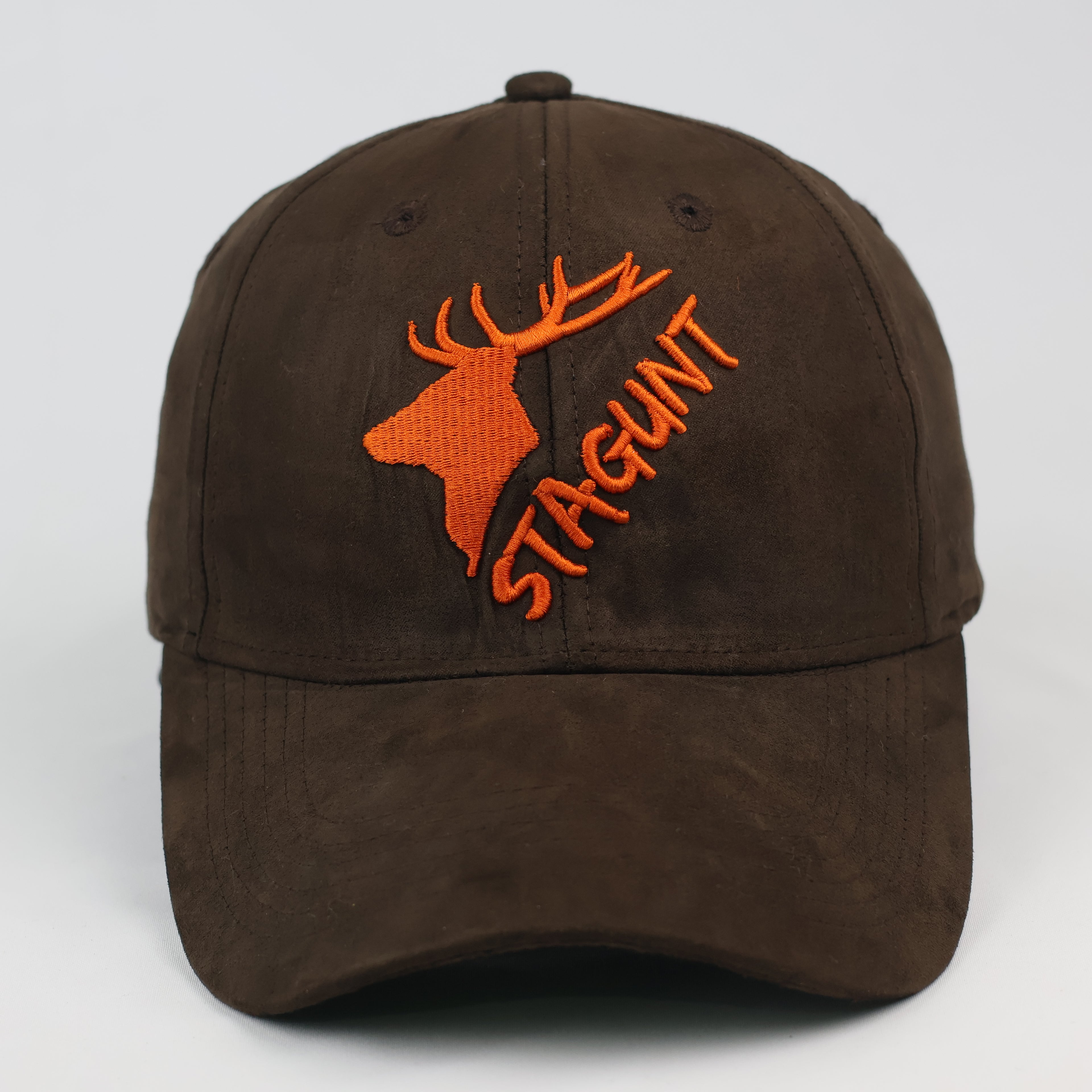 Stagunt Brown Faux Suede Hunting Thrifted Cap - Orange Embroidery - Size 56-58cm