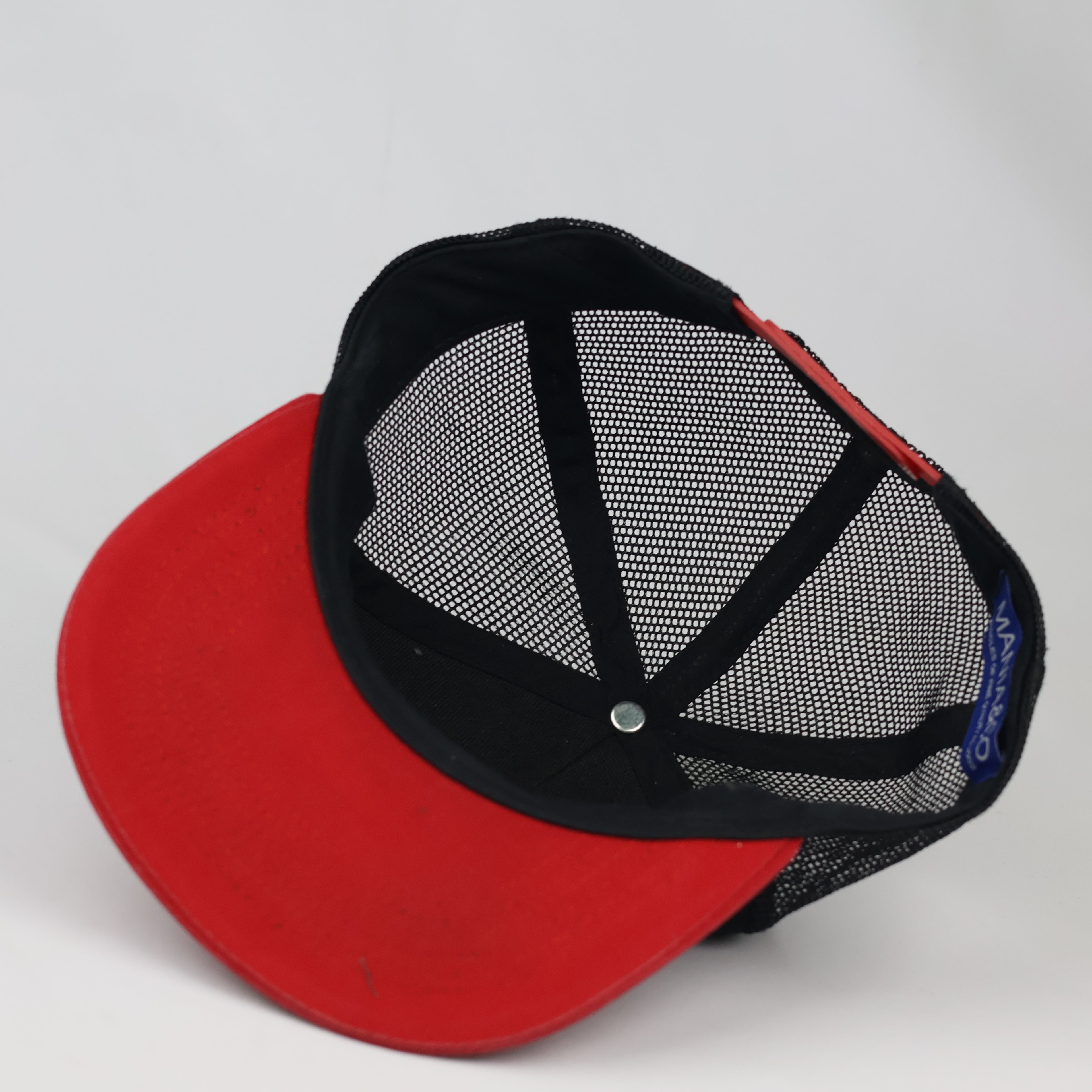 Mania & Co. Embroidered Snapback Trucker Hat - Black/Red Mesh Cap