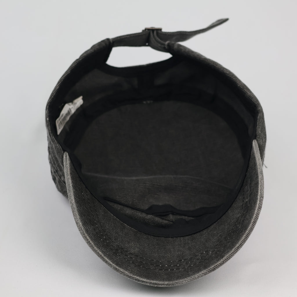 Distressed Charcoal Grey Flat Top Army Style Thrifted Cap