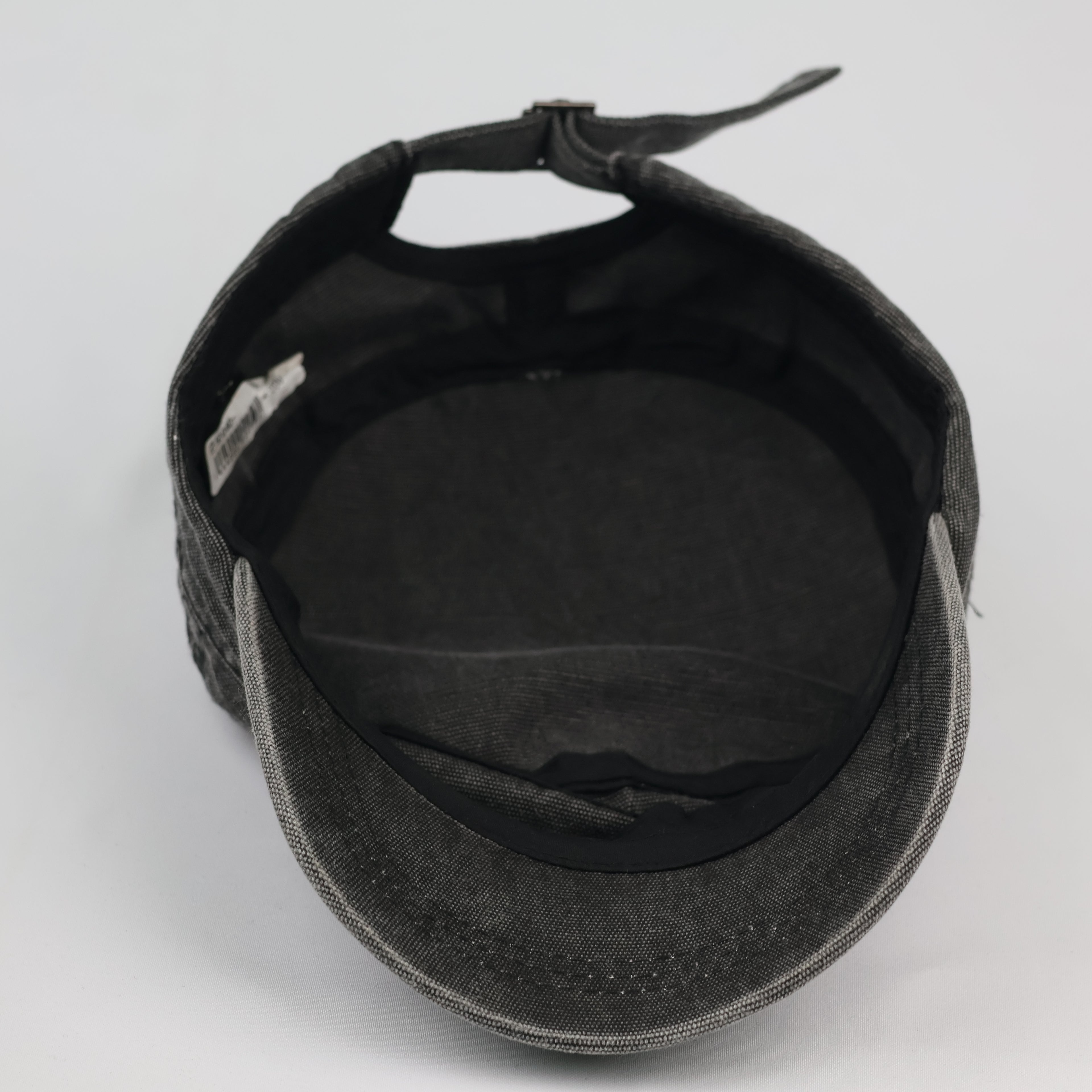 Distressed Charcoal Grey Flat Top Army Style Thrifted Cap