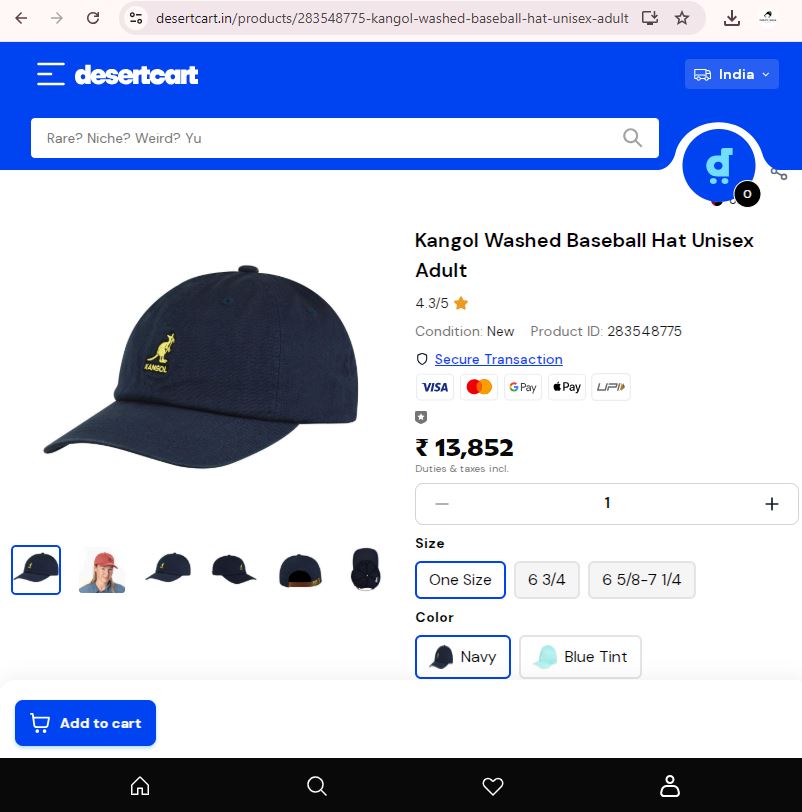 Vintage Kangol Washed Cotton Baseball Cap - Black Dad Hat