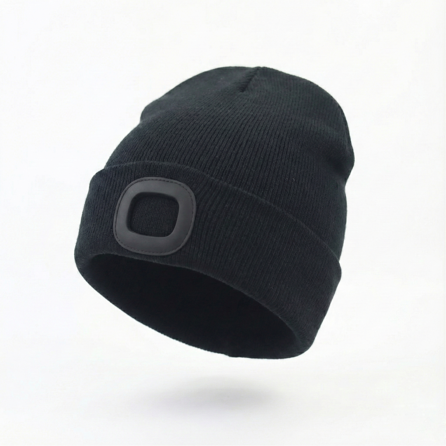 Modern Streetwear Black Thrifted Knit Beanie with Rubberized "O" Patch