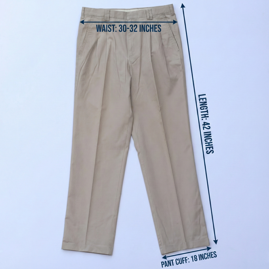 Classic Beige Pleated Chinos for Men – Comfort Fit | Waist 30-32, Length 42 | INDIAN Brand Trousers