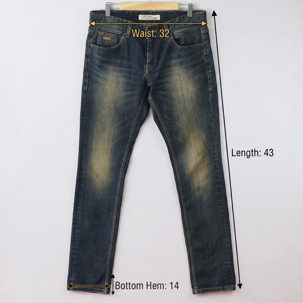 Thrifted Men's PLAC Jeans Placid Wave Blue Slim Fit Denim Waist: 32/ J1075