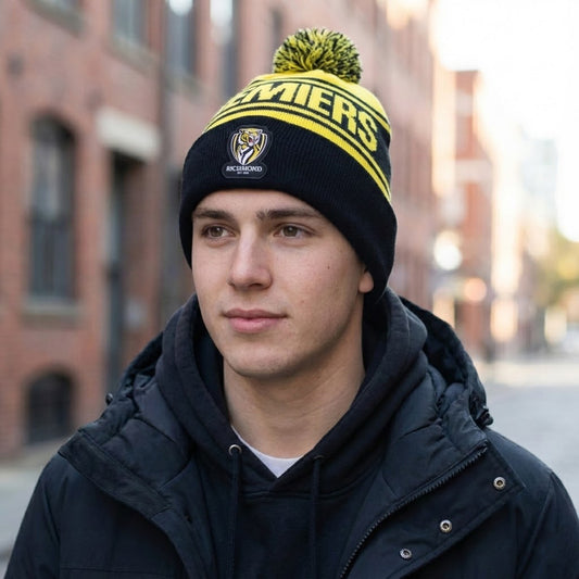 Richmond Tigers AFL Premiers Thrifted Pom Beanie | Adult Winter Knit Cap