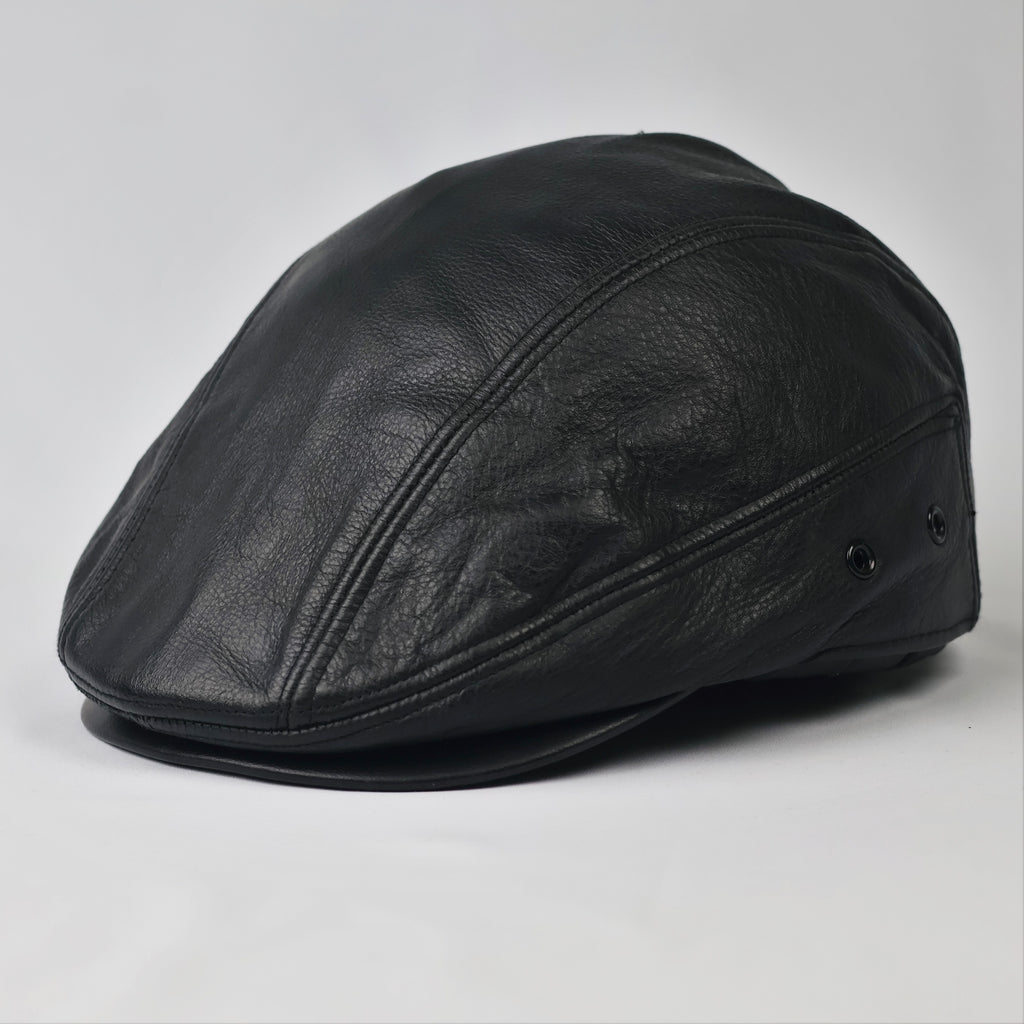 Bear-S Premium Black Genuine Leather Flat Cap - Vintage Ivy Hat