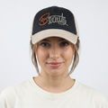 Vintage "Beauty" Script Embroidered Baseball Cap – Beige & Black