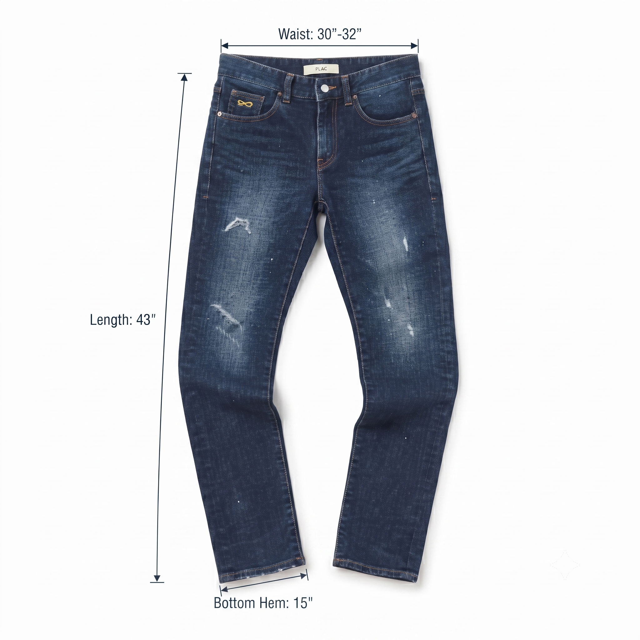 Thrifted PLAC Men's Deep Indigo Blue Ripped Jeans 30-32 Waist/ J1026