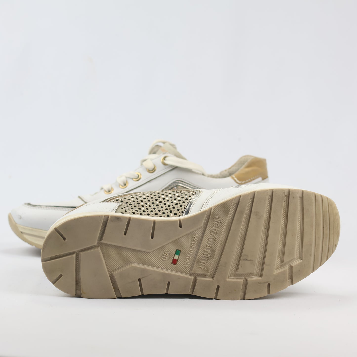 NeroGiardini Made in Italy White Leather Thrifted Platform Sneakers – Size 40