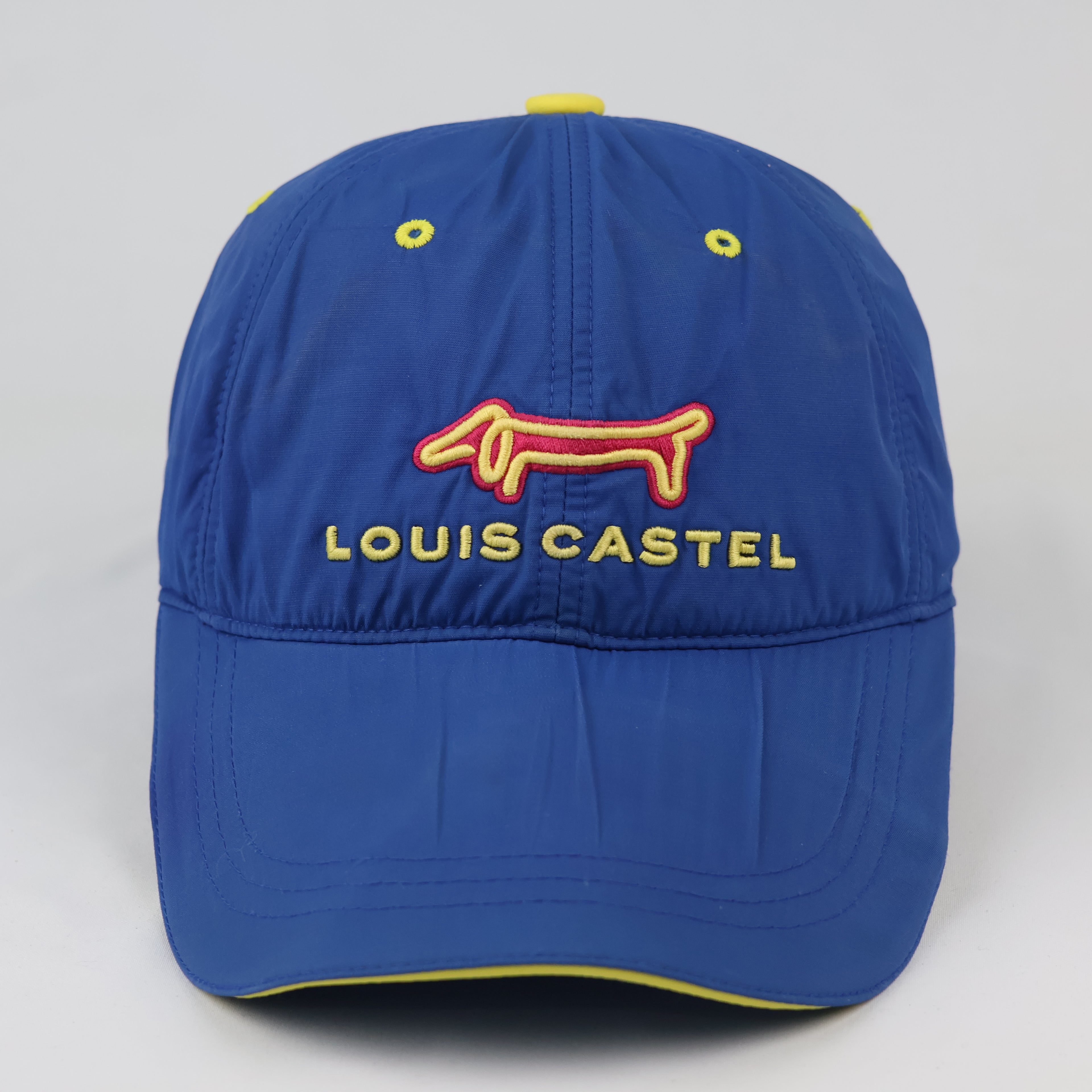 Thrifted Louis Castel Dachshund Logo Hat | Blue & Yellow Strapback