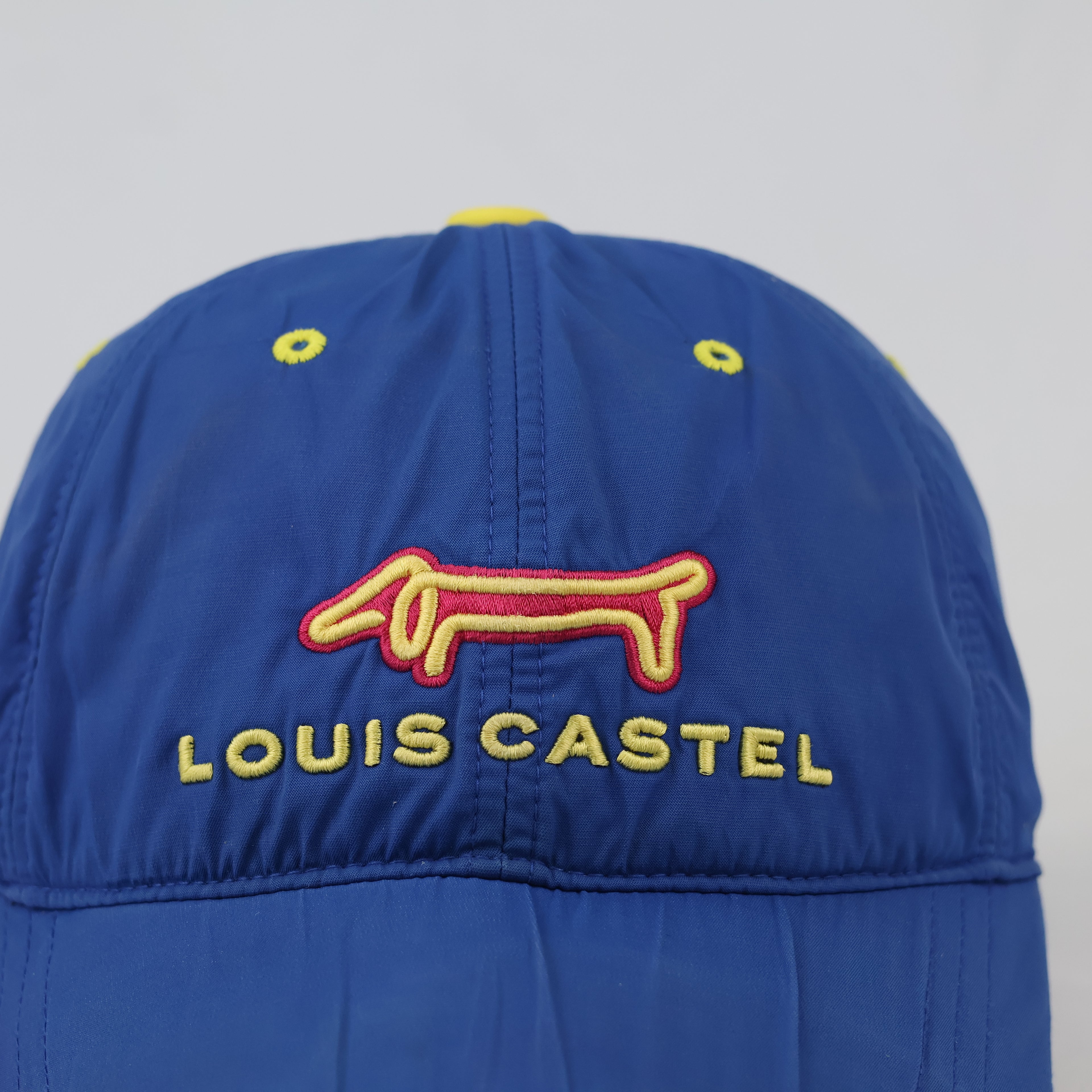Thrifted Louis Castel Dachshund Logo Hat | Blue & Yellow Strapback