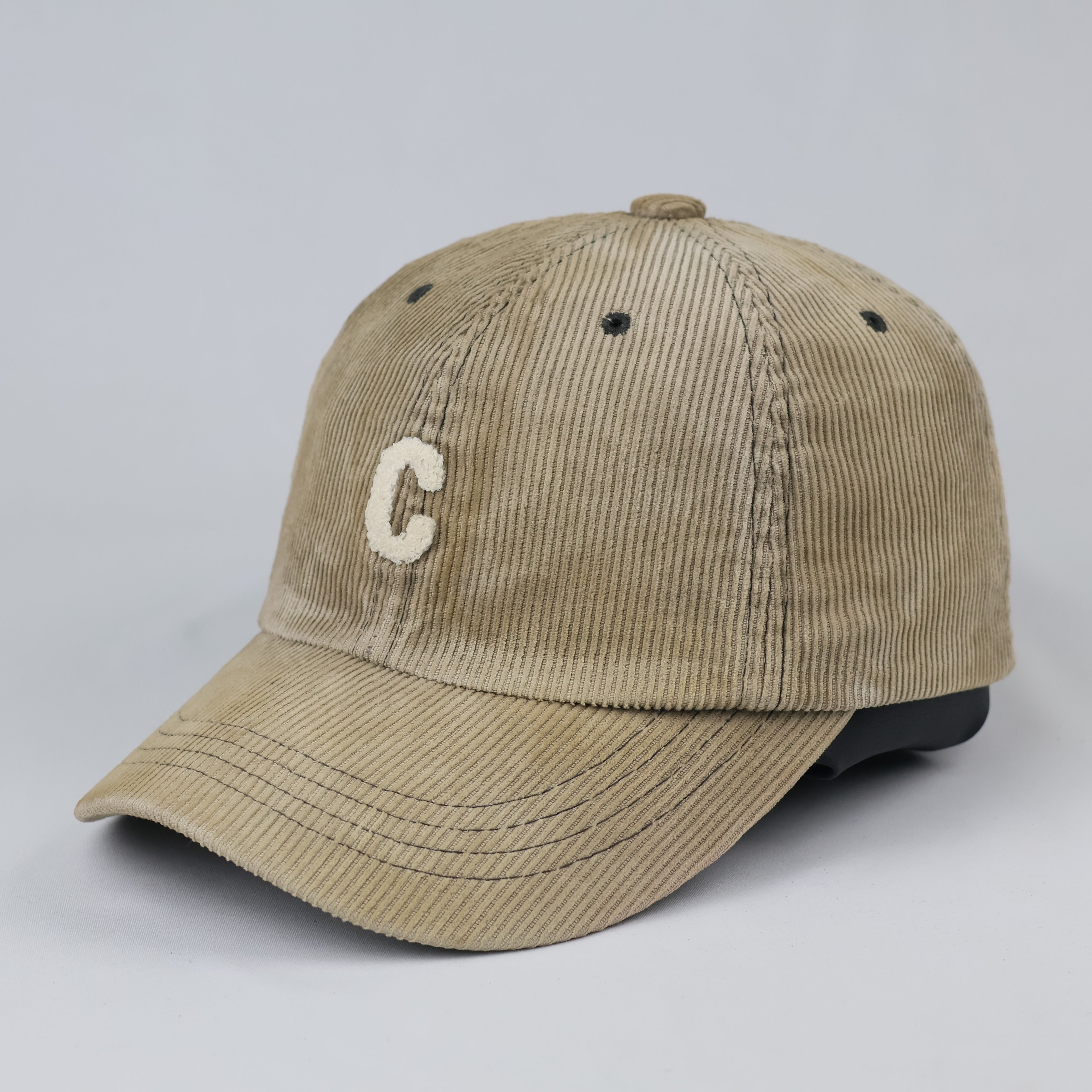 Thrifted Beige Corduroy Baseball Cap | Retro Initial Strapback