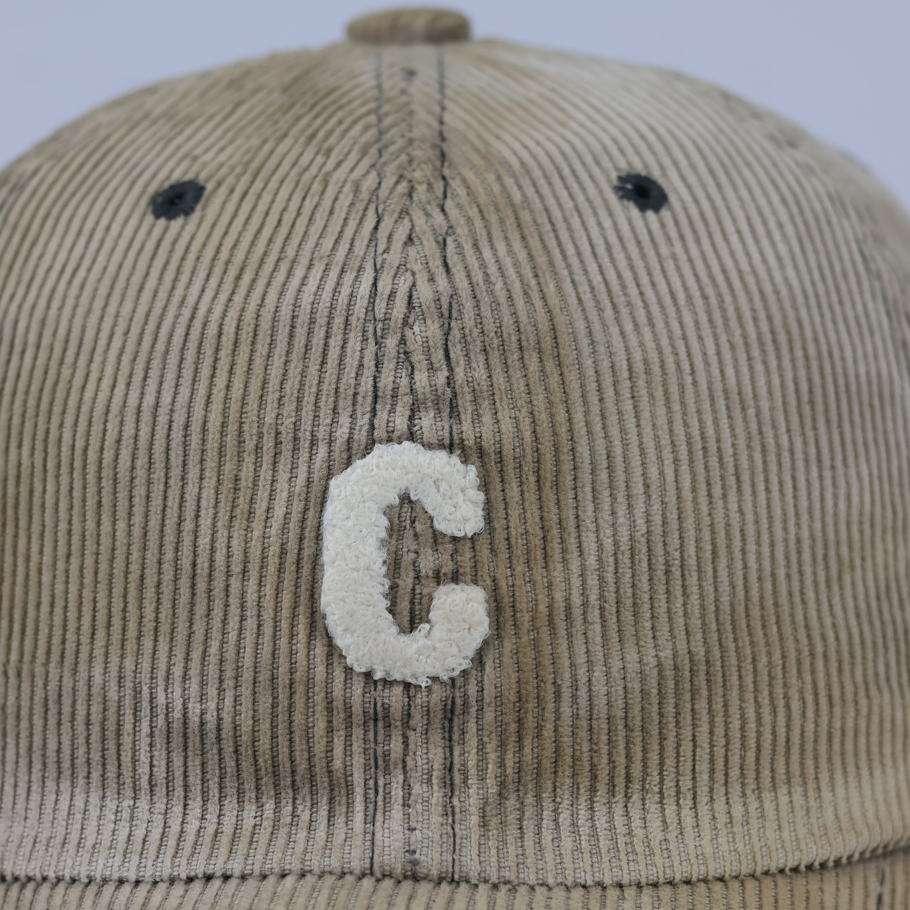Thrifted Beige Corduroy Baseball Cap | Retro Initial Strapback