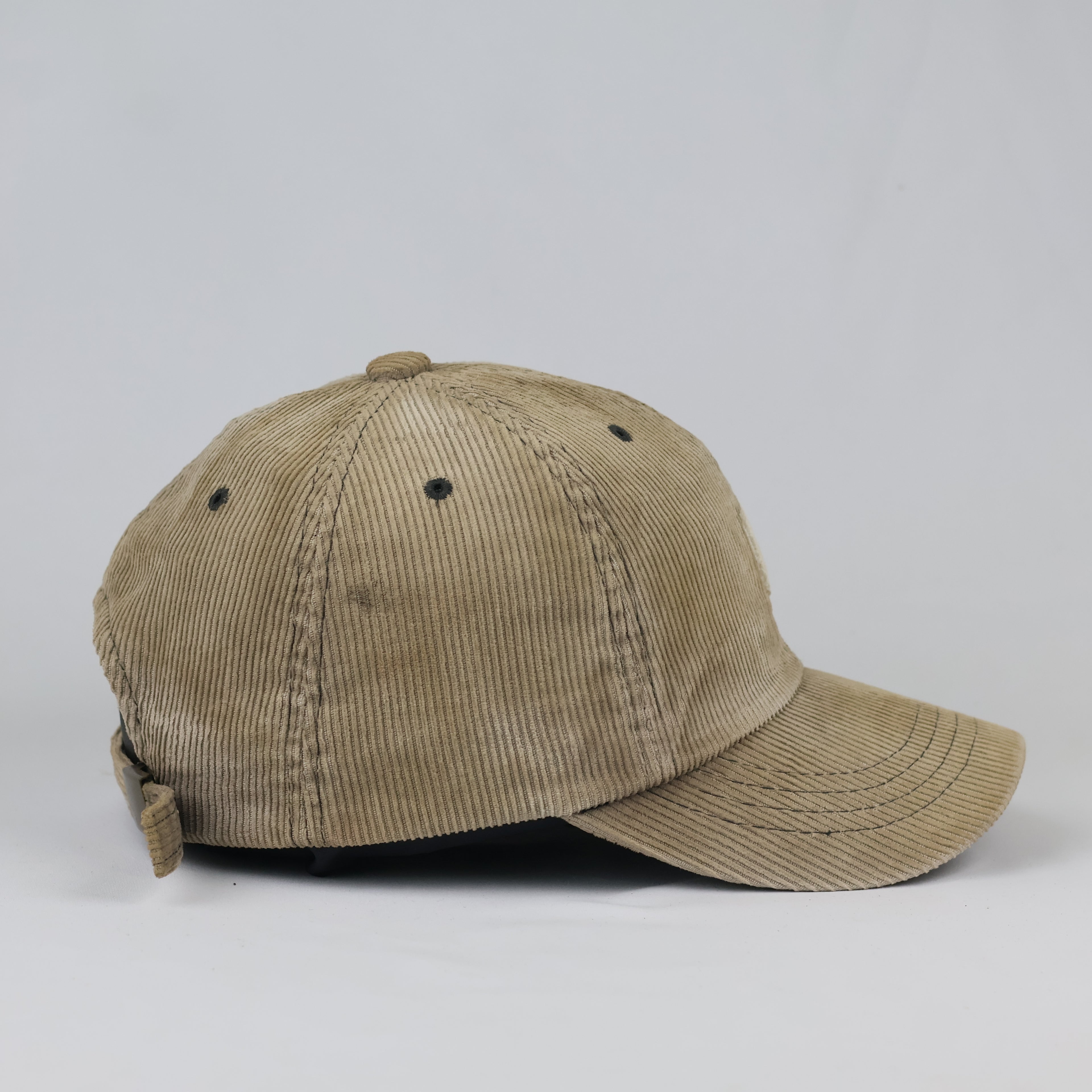 Thrifted Beige Corduroy Baseball Cap | Retro Initial Strapback