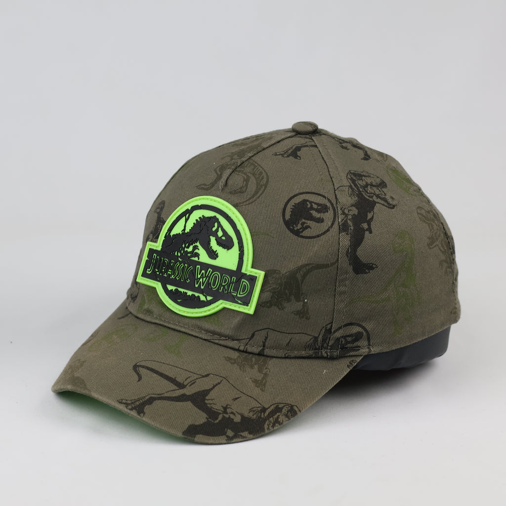 Thrifted Jurassic World Kids Cap | Olive Green All-Over Print Hat