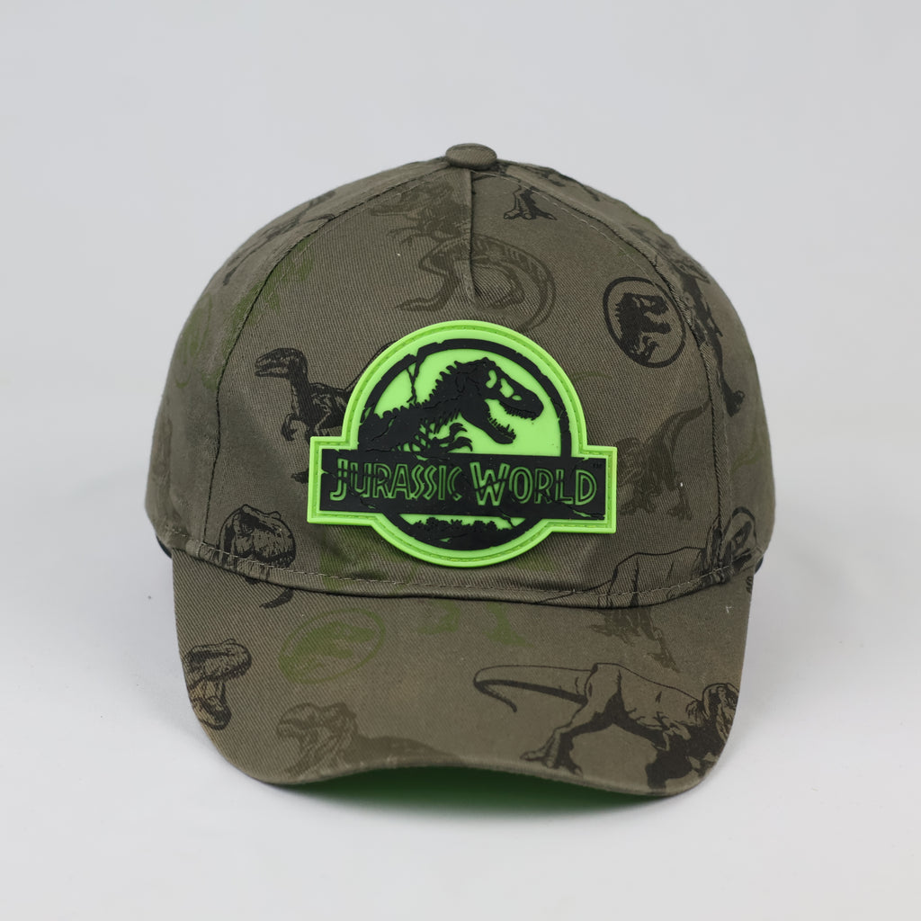 Thrifted Jurassic World Kids Cap | Olive Green All-Over Print Hat