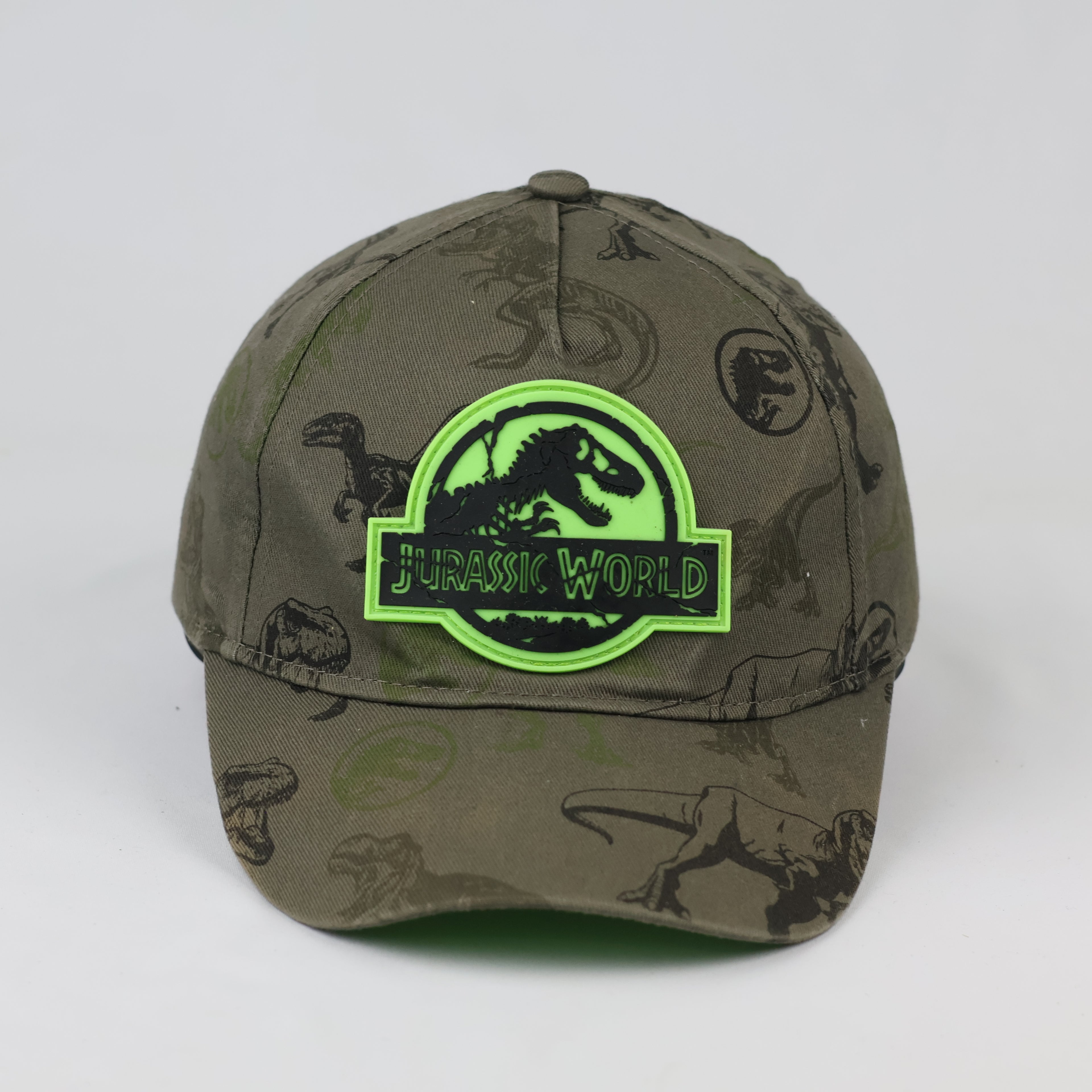 Thrifted Jurassic World Kids Cap | Olive Green All-Over Print Hat