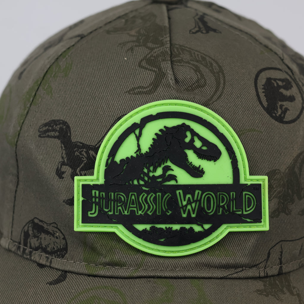 Thrifted Jurassic World Kids Cap | Olive Green All-Over Print Hat