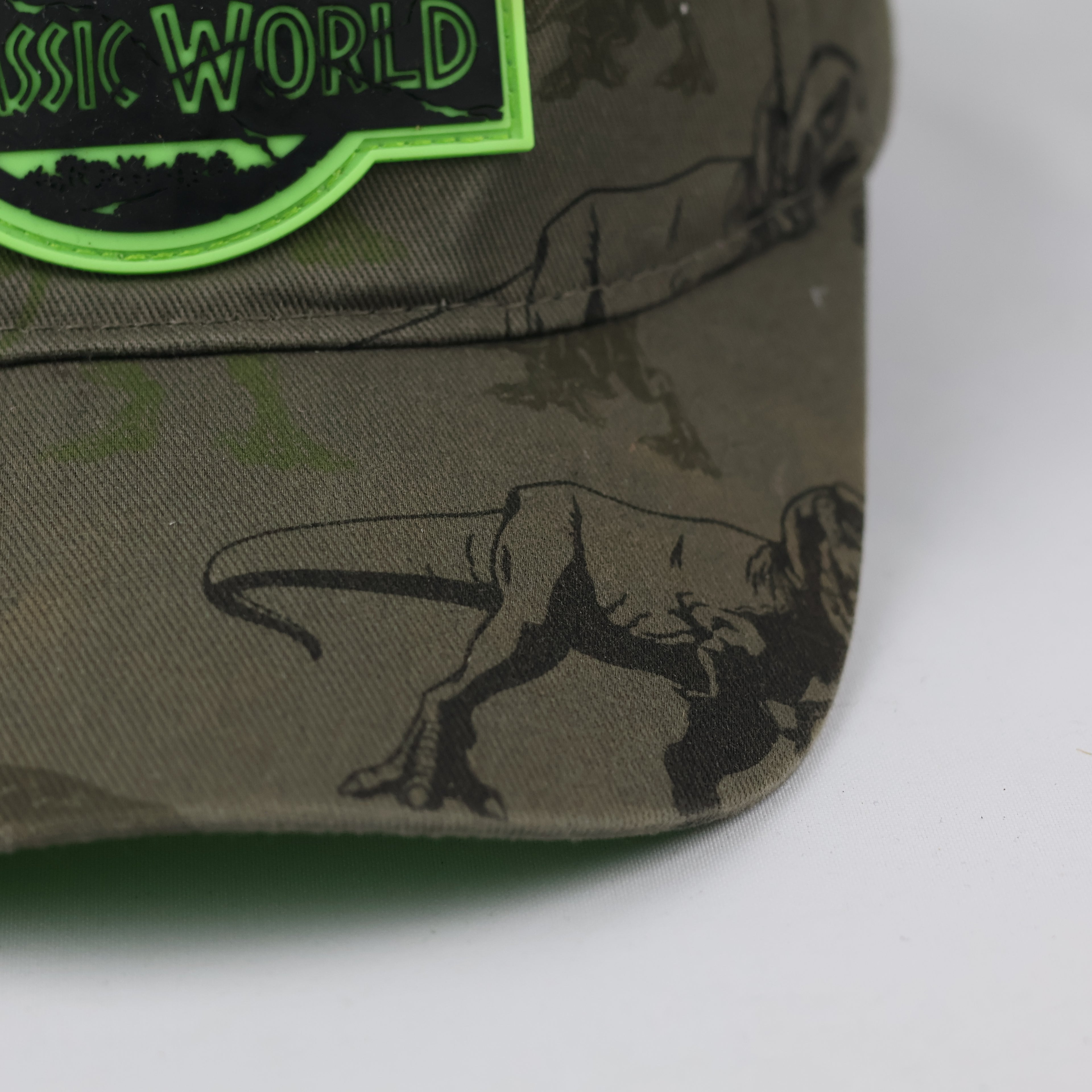 Thrifted Jurassic World Kids Cap | Olive Green All-Over Print Hat