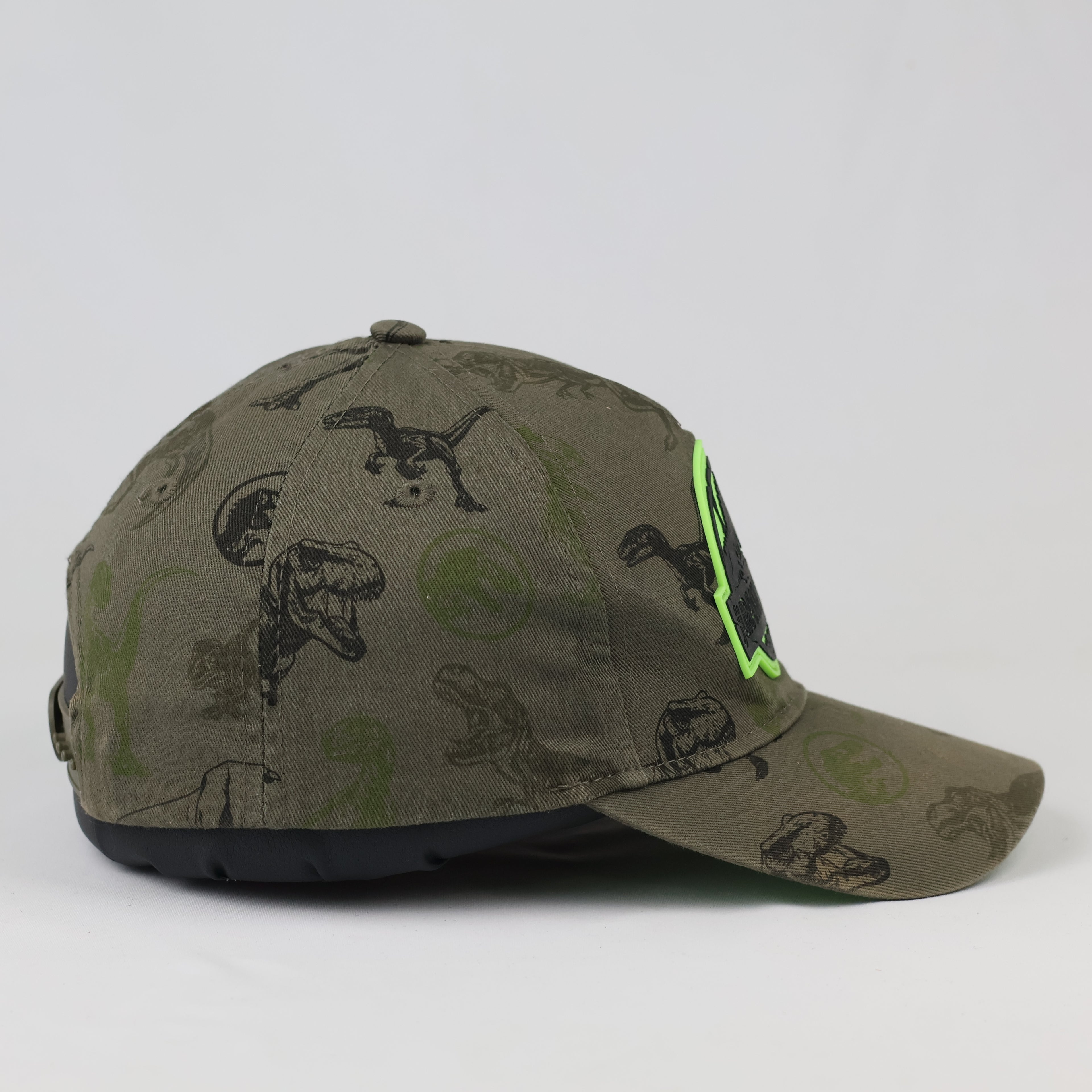 Thrifted Jurassic World Kids Cap | Olive Green All-Over Print Hat