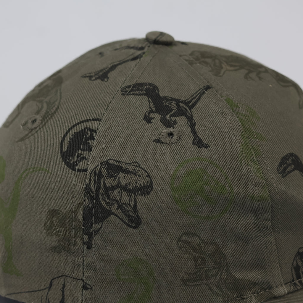 Thrifted Jurassic World Kids Cap | Olive Green All-Over Print Hat