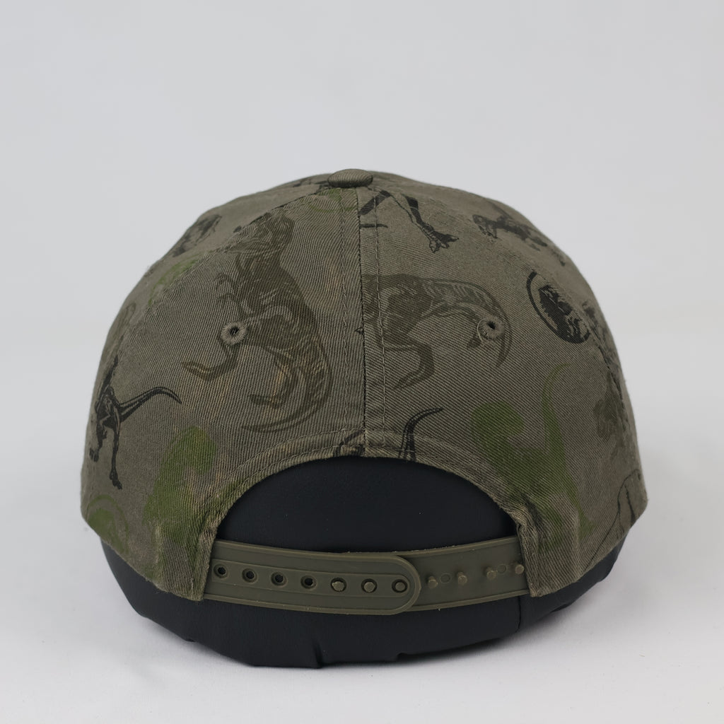 Thrifted Jurassic World Kids Cap | Olive Green All-Over Print Hat