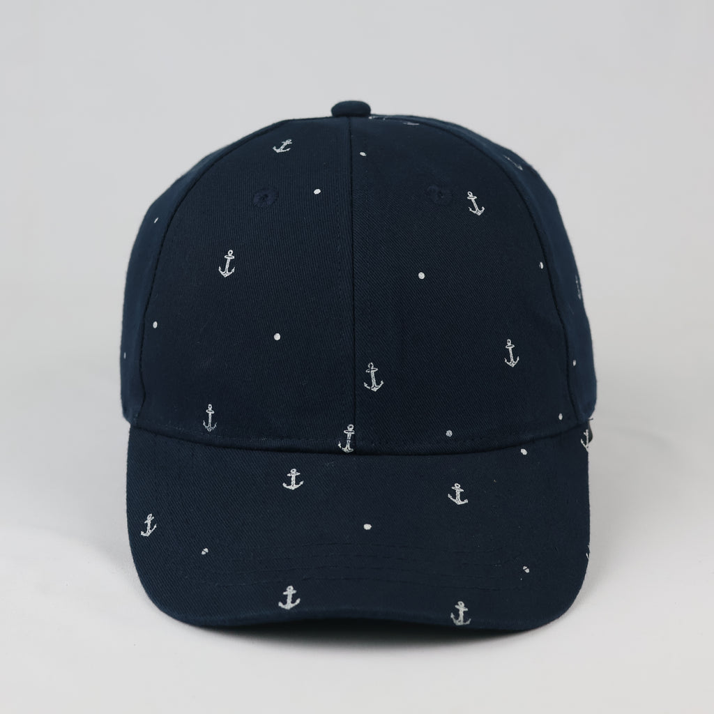 Thrifted Navy Blue Anchor & Polka Dot Cap | Adjustable 57-59 cm