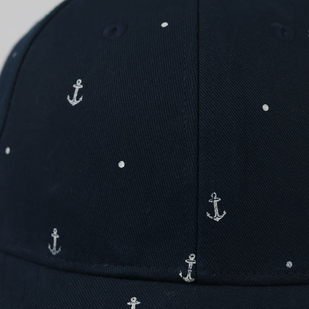 Thrifted Navy Blue Anchor & Polka Dot Cap | Adjustable 57-59 cm
