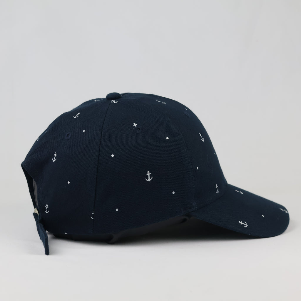 Thrifted Navy Blue Anchor & Polka Dot Cap | Adjustable 57-59 cm