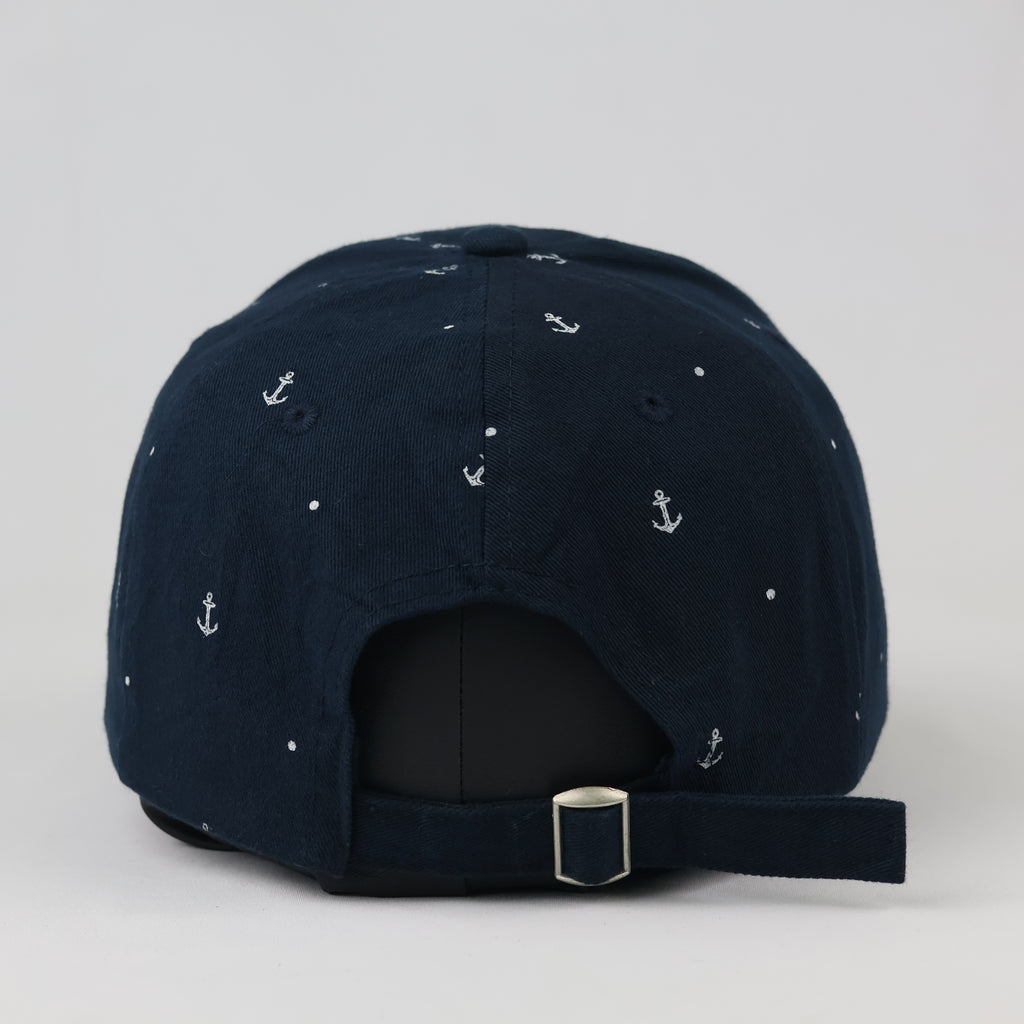 Thrifted Navy Blue Anchor & Polka Dot Cap | Adjustable 57-59 cm