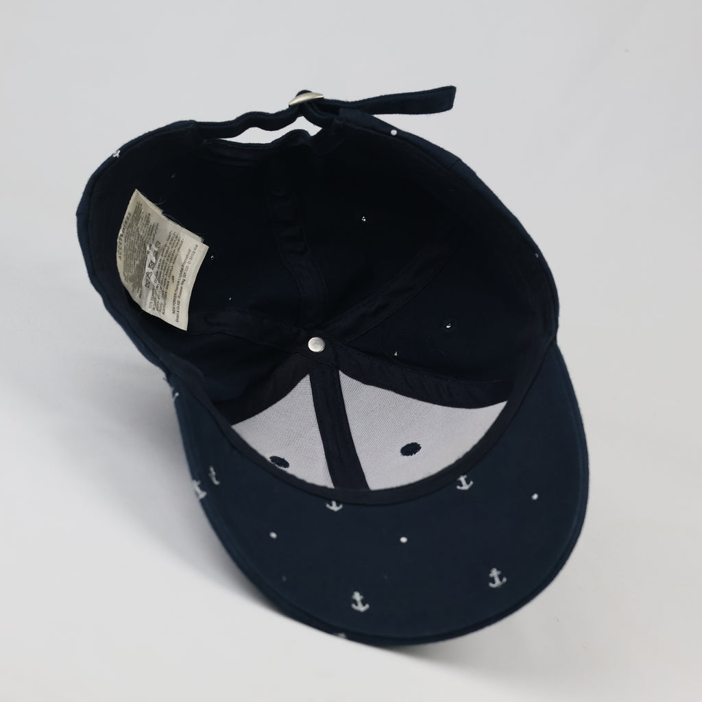 Thrifted Navy Blue Anchor & Polka Dot Cap | Adjustable 57-59 cm