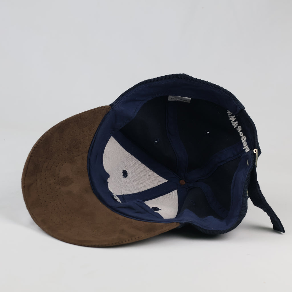 Thrifted Navy Blue Corduroy Cap | Brown Faux Suede Brim