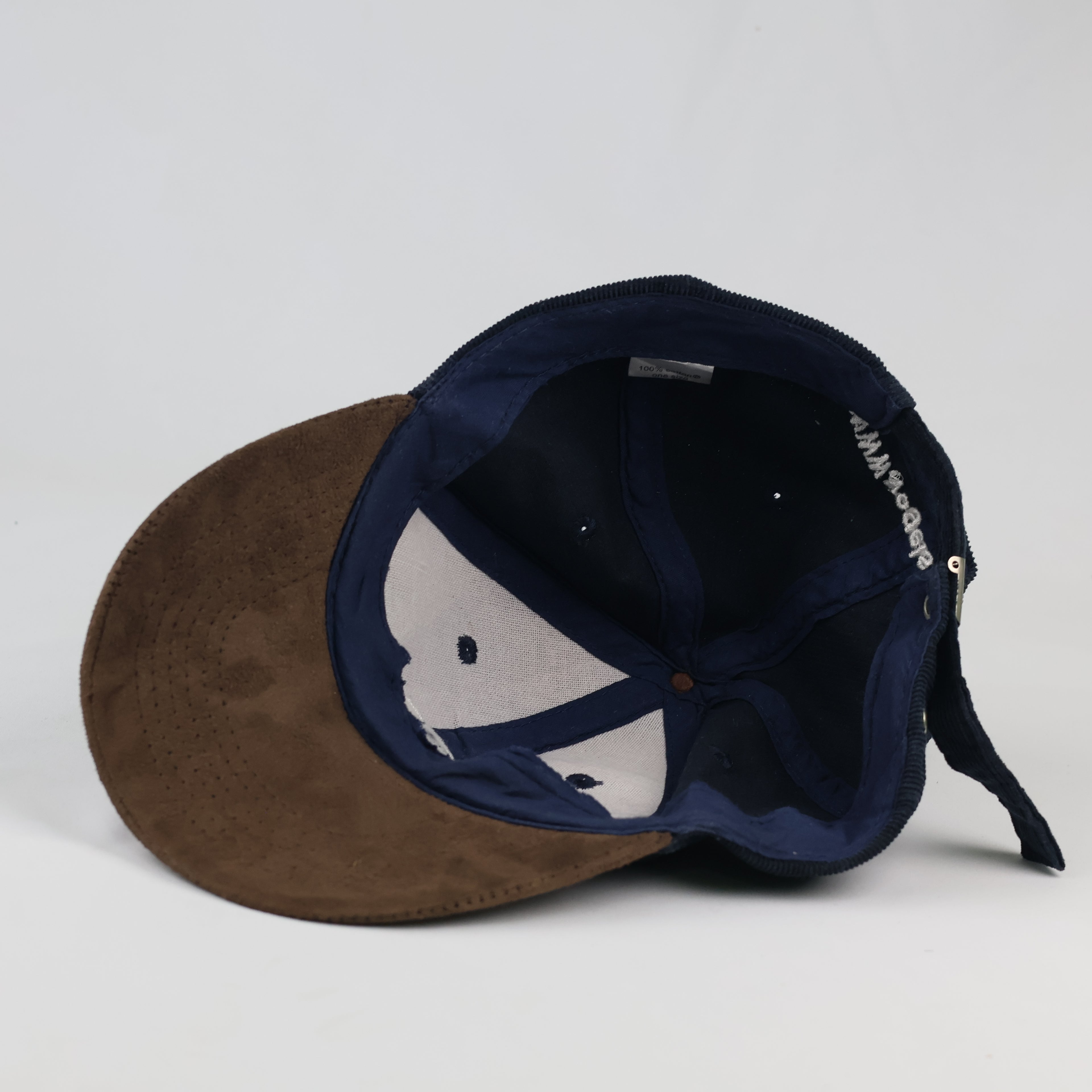 Thrifted Navy Blue Corduroy Cap | Brown Faux Suede Brim