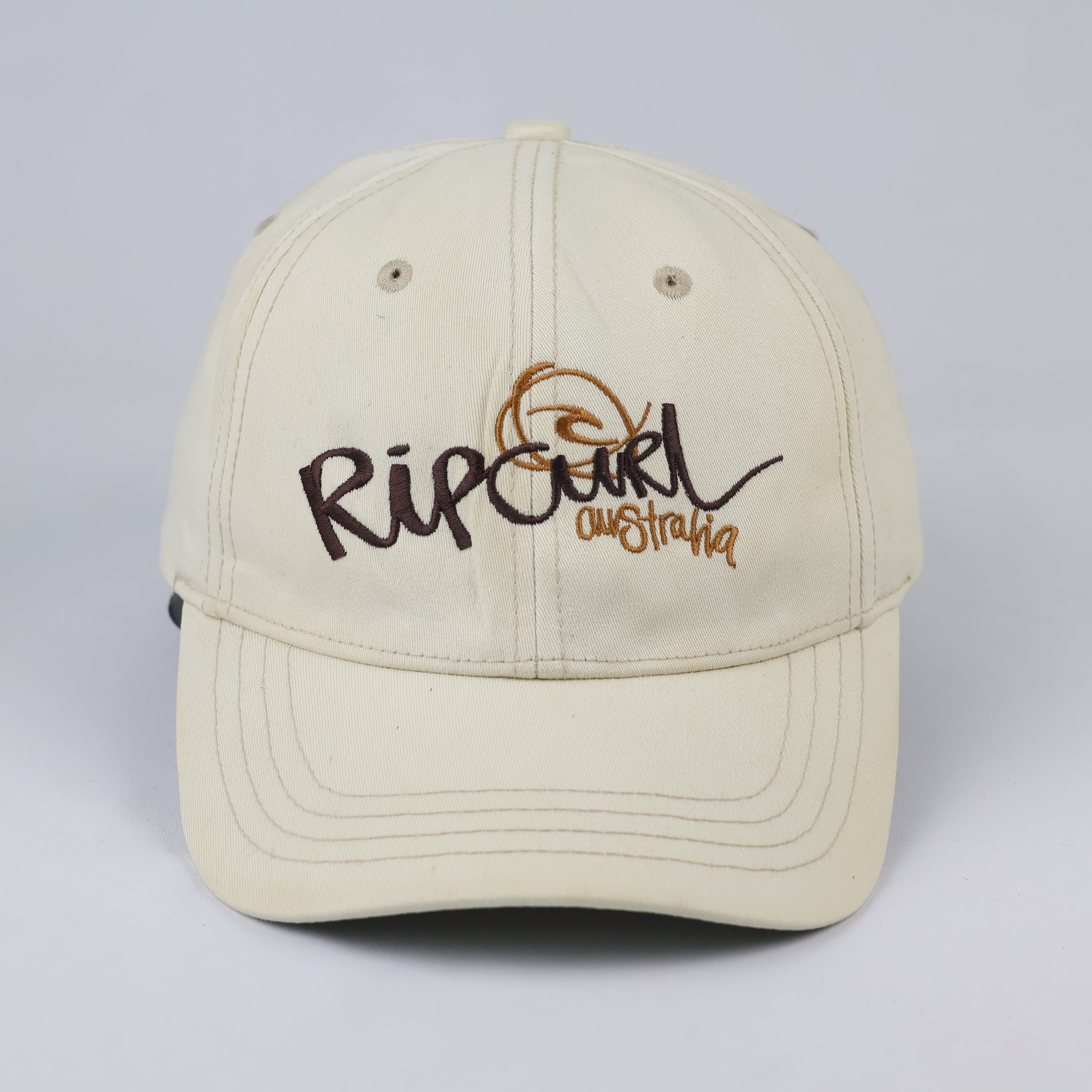 Thrifted Rip Curl Unifit Spellout Hat | Off-White Stretch Fit