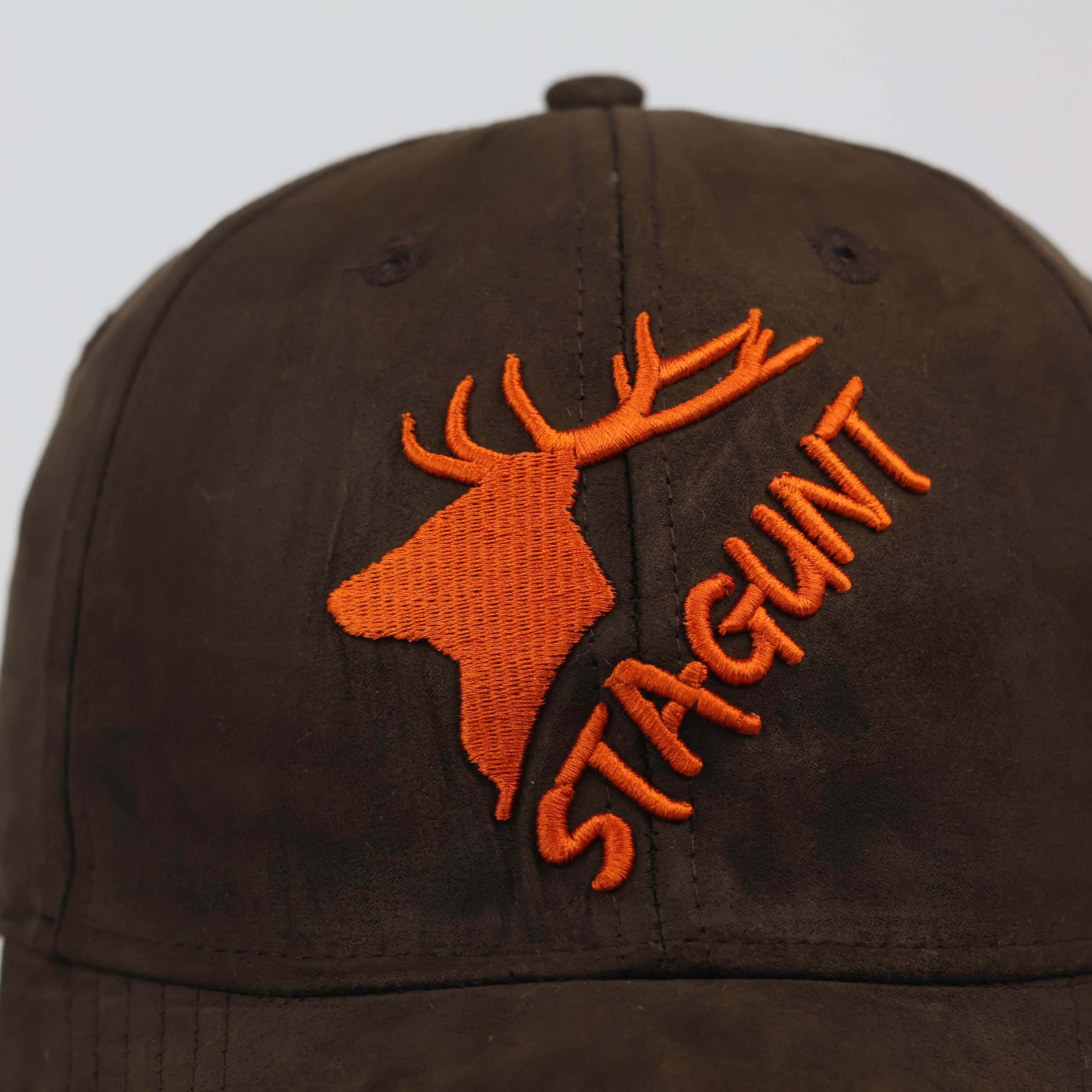 Stagunt Brown Faux Suede Hunting Thrifted Cap - Orange Embroidery - Size 56-58cm