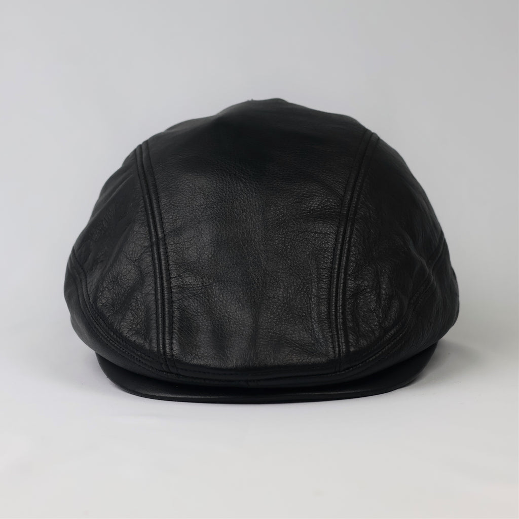 Bear-S Premium Black Genuine Leather Flat Cap - Vintage Ivy Hat