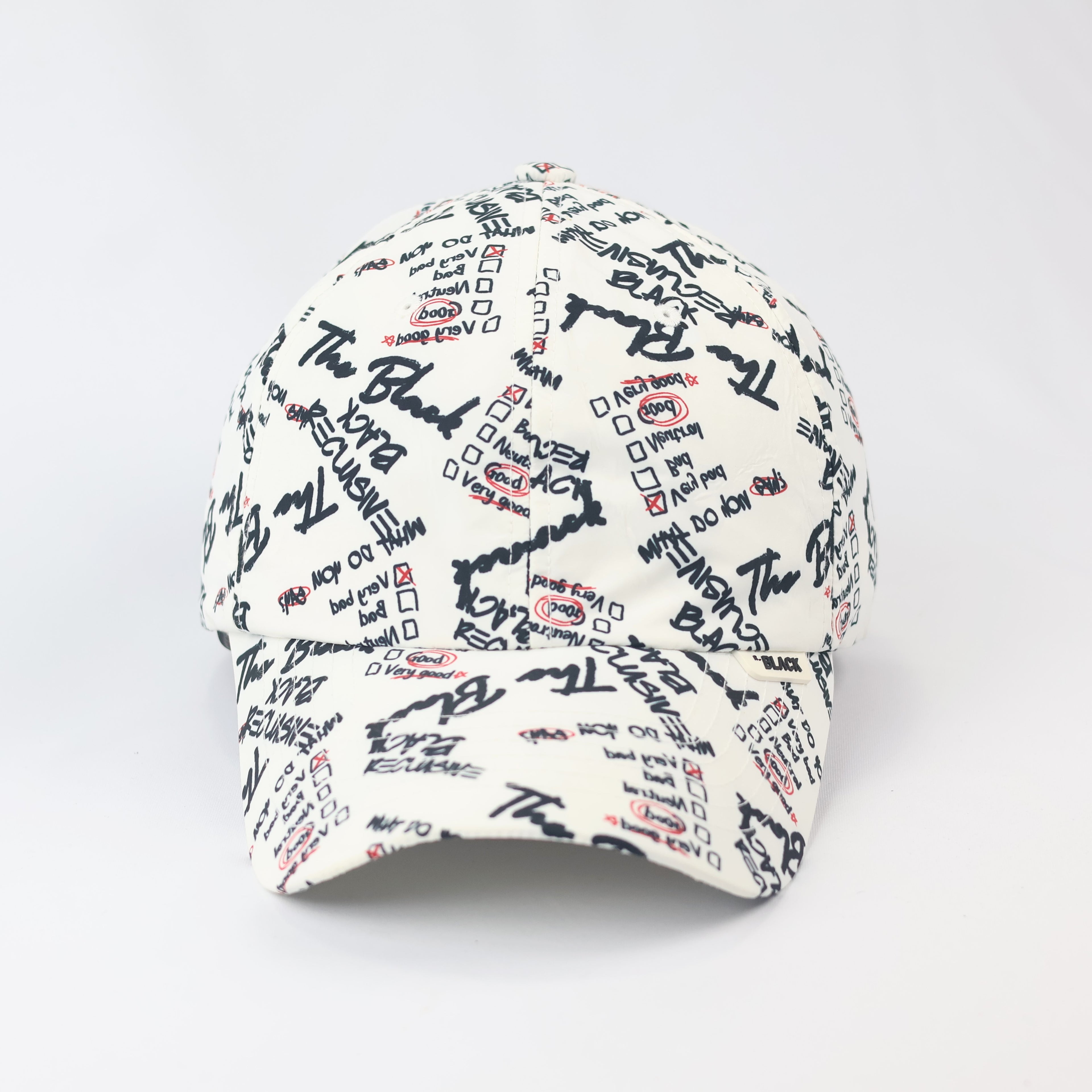B.Reclusive Graffiti Print Baseball Thrifted Cap - Trendy White & Black Streetwear Hat