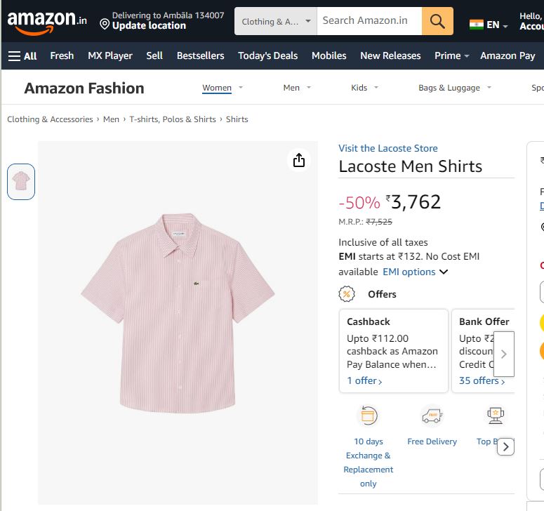 Thrifted Lacoste Men's Pink Short Sleeve Button-Down Shirt - Size XL