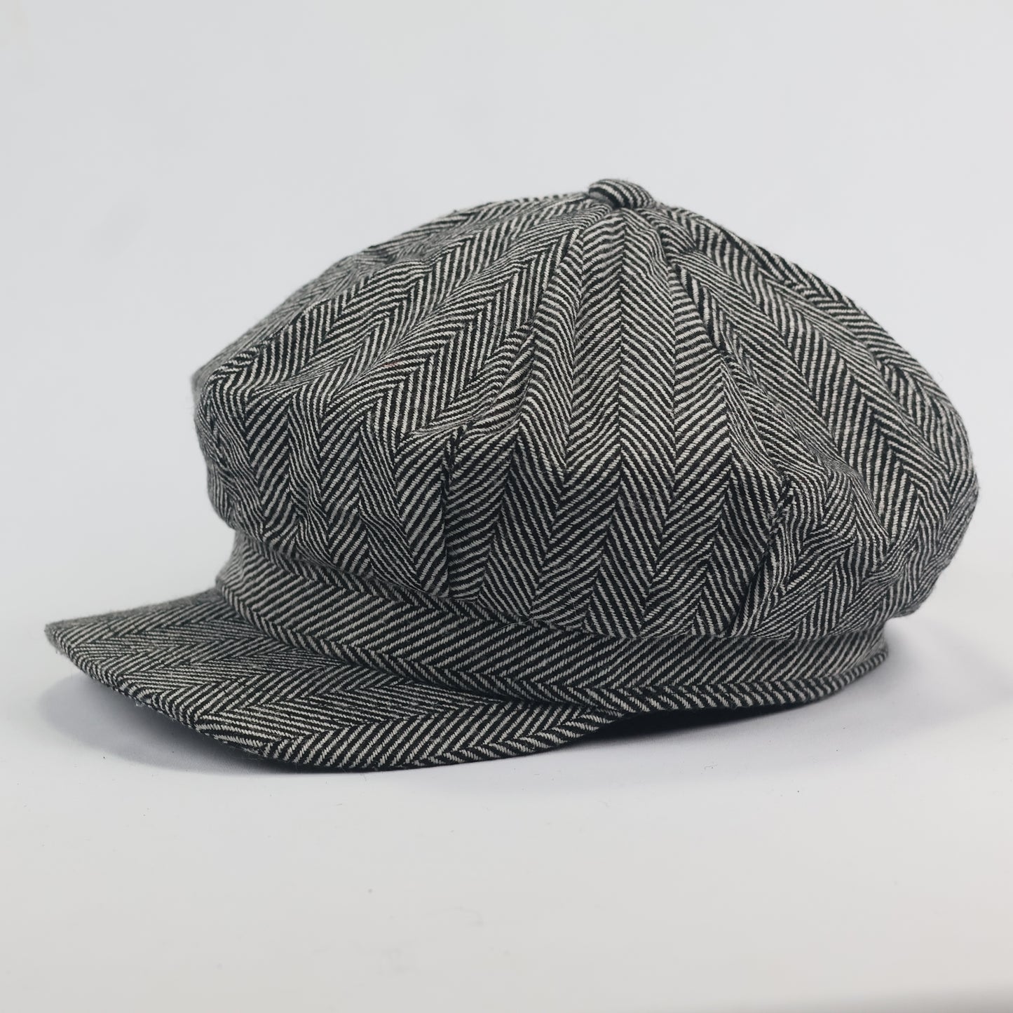 Vintage Herringbone Newsboy Thhrifted Cap - Classic Grey Tweed Flat Hat