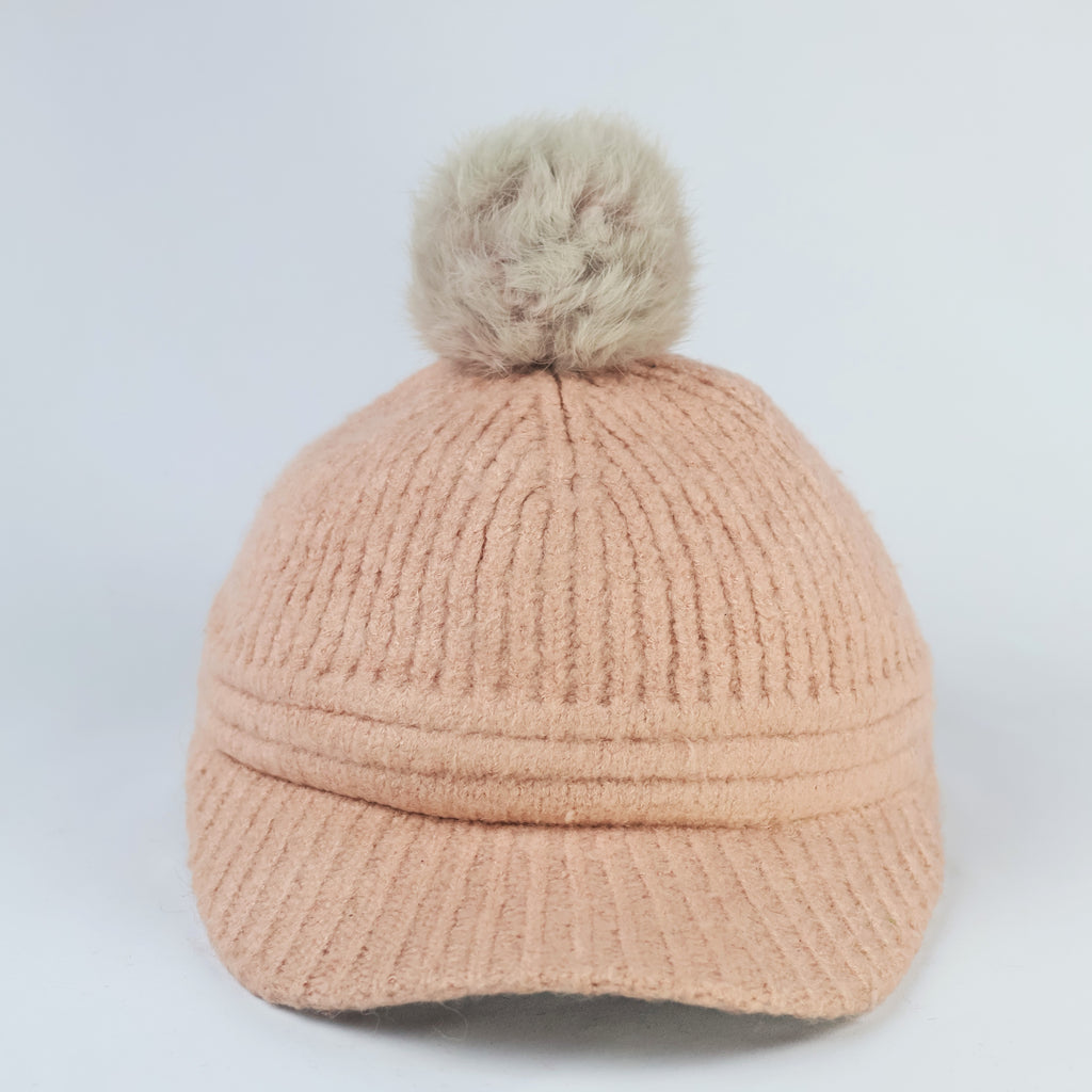 Women’s Soft Pink Rib-Knit Thrifted Beanie – Cozy Cuffed Winter Hat
