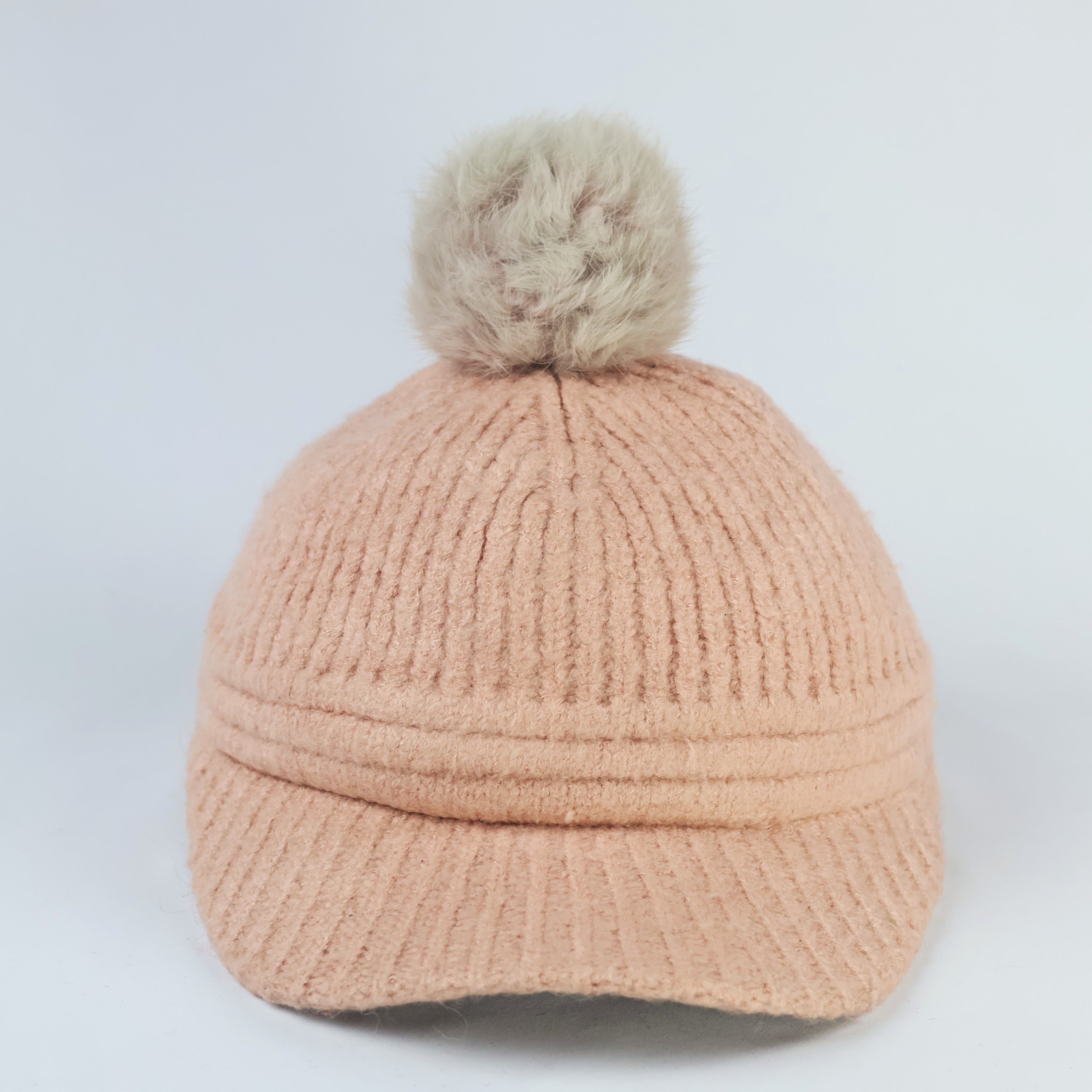 Women’s Soft Pink Rib-Knit Thrifted Beanie – Cozy Cuffed Winter Hat