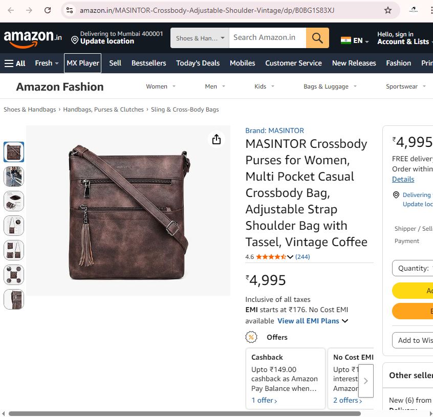 Vintage Brown Faux Leather Crossbody Bag with Tassel Detail