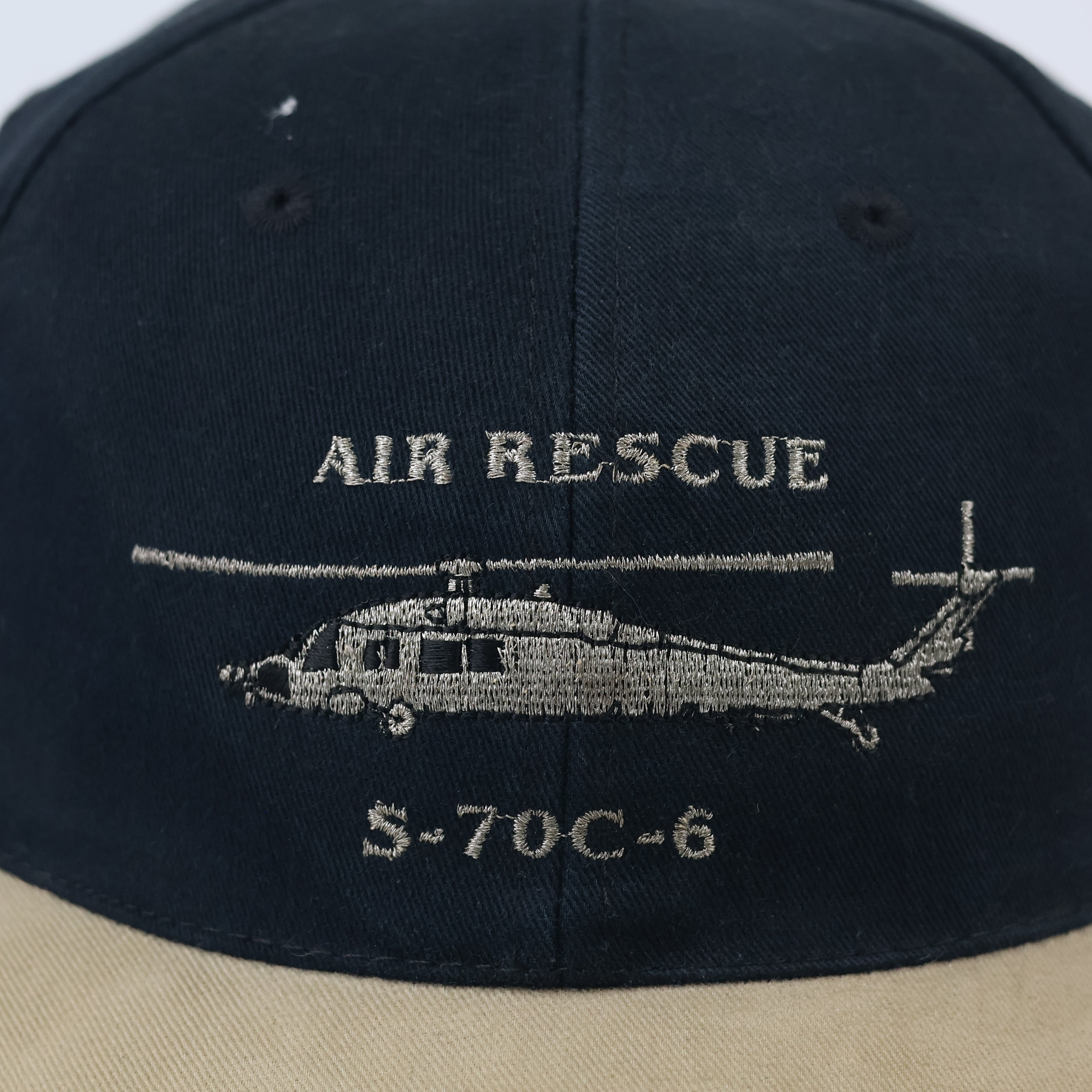 Thrifted Military Aviator Air Rescue Strapback Cap | Black & Tan