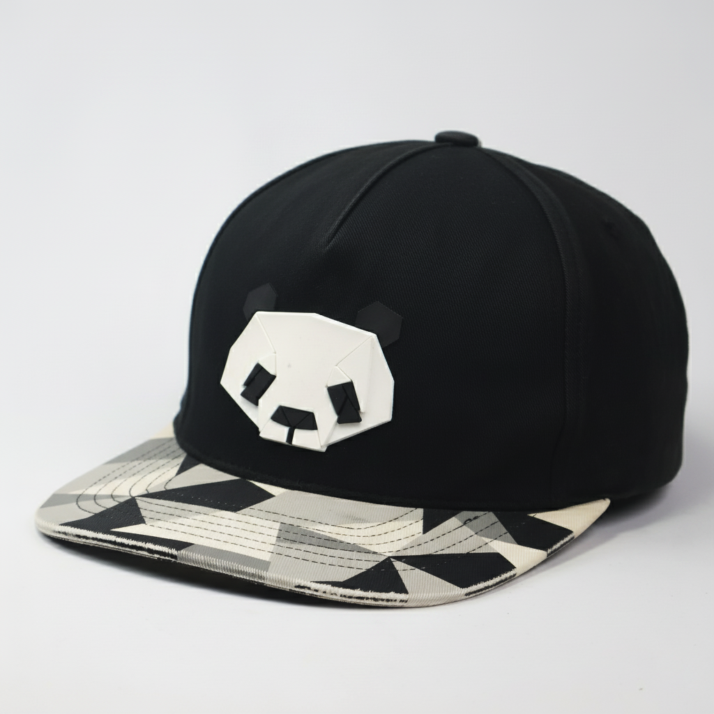 "TEAMLIFE" Panda Snapback with Geometric Camo Brim (57-59cm)