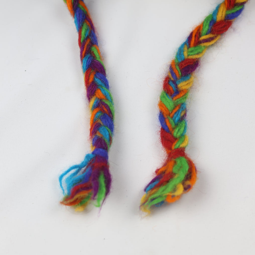 100% Wool Rainbow Earflap Beanie | Handmade in Nepal | Fleece Lined Hippie Hat