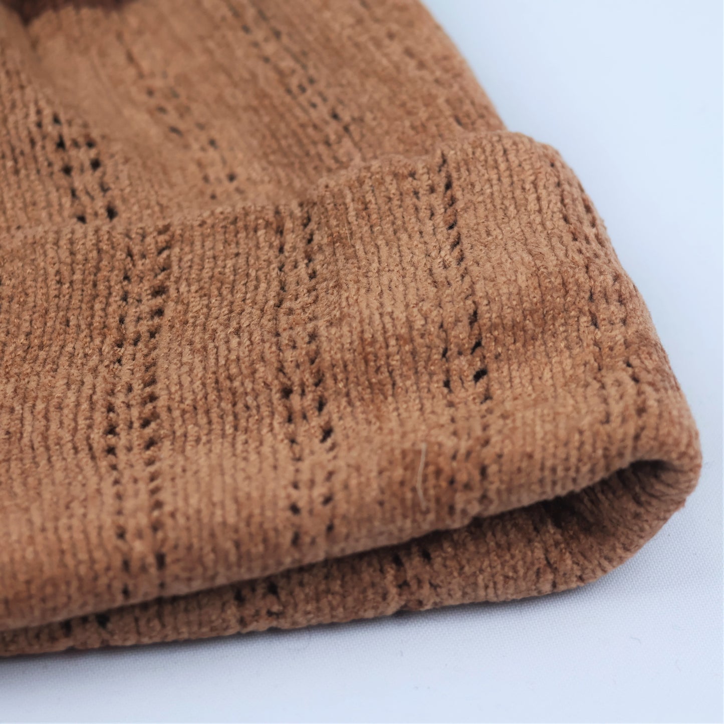 Soft Chenille "Elf Style" Beanie – Brown Striped Long-Tail Pom Hat
